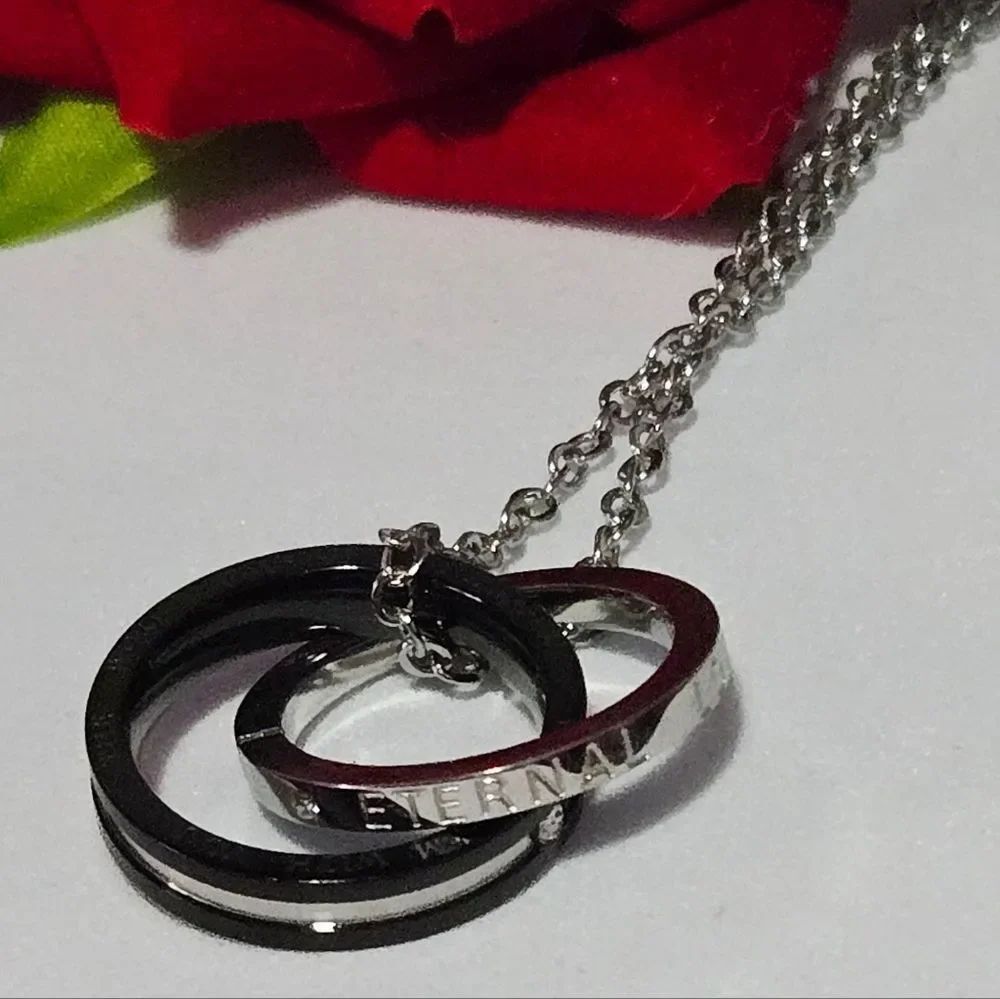 Love Pendant Necklace Two-Tone Interlocking Rings Stainless Steel Couples Gift